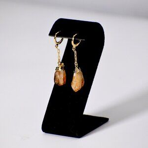 Long "Huggie" Citrine Rough Point Earrings